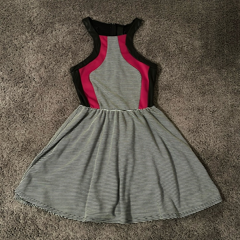 Striped dress with hot pink